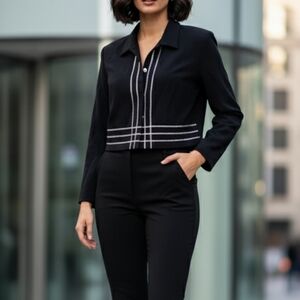 John Roberts Vtg Blue and White Women's Jacket Crop Length Sz 12